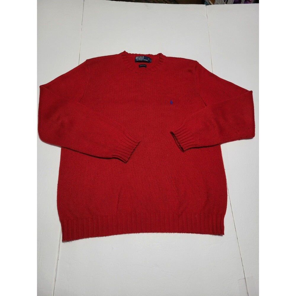 (#L8)Vintage Polo Ralph Lauren Mens Sweater Sz L Red 100% Pima Cotton Crewneck